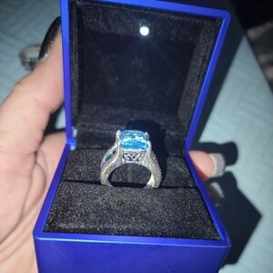 ABSOLUTELY GORGEOUS Swiss Blue Topaz Ring Surrounded By London Blue Topaz Stones